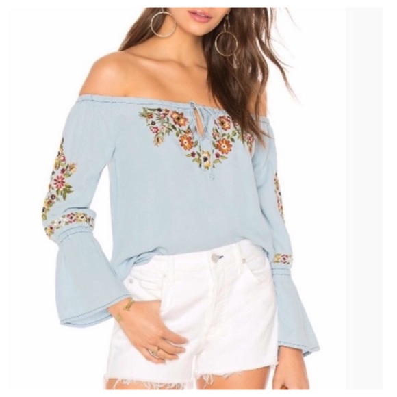 cupcakes & cashmere Tops - CUPCAKES & CASHMERE Embroidered Off Shoulder Top